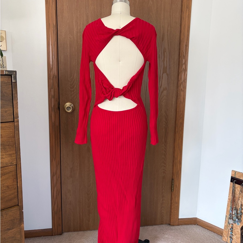 FARM Rio Ribbed Long-Sleeve Maxi Dress in Red - Picture 3 of 10